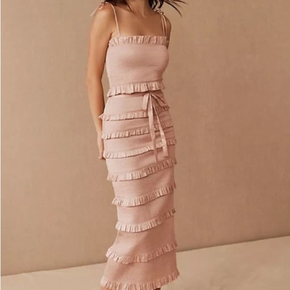 V. Chapman Lily Blush Pink Ruffle Midi Dress